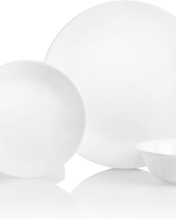 18-Piece Winter Frost White Triple Layer Glass Dinnerware Set, Service for 6, Chip Resistant