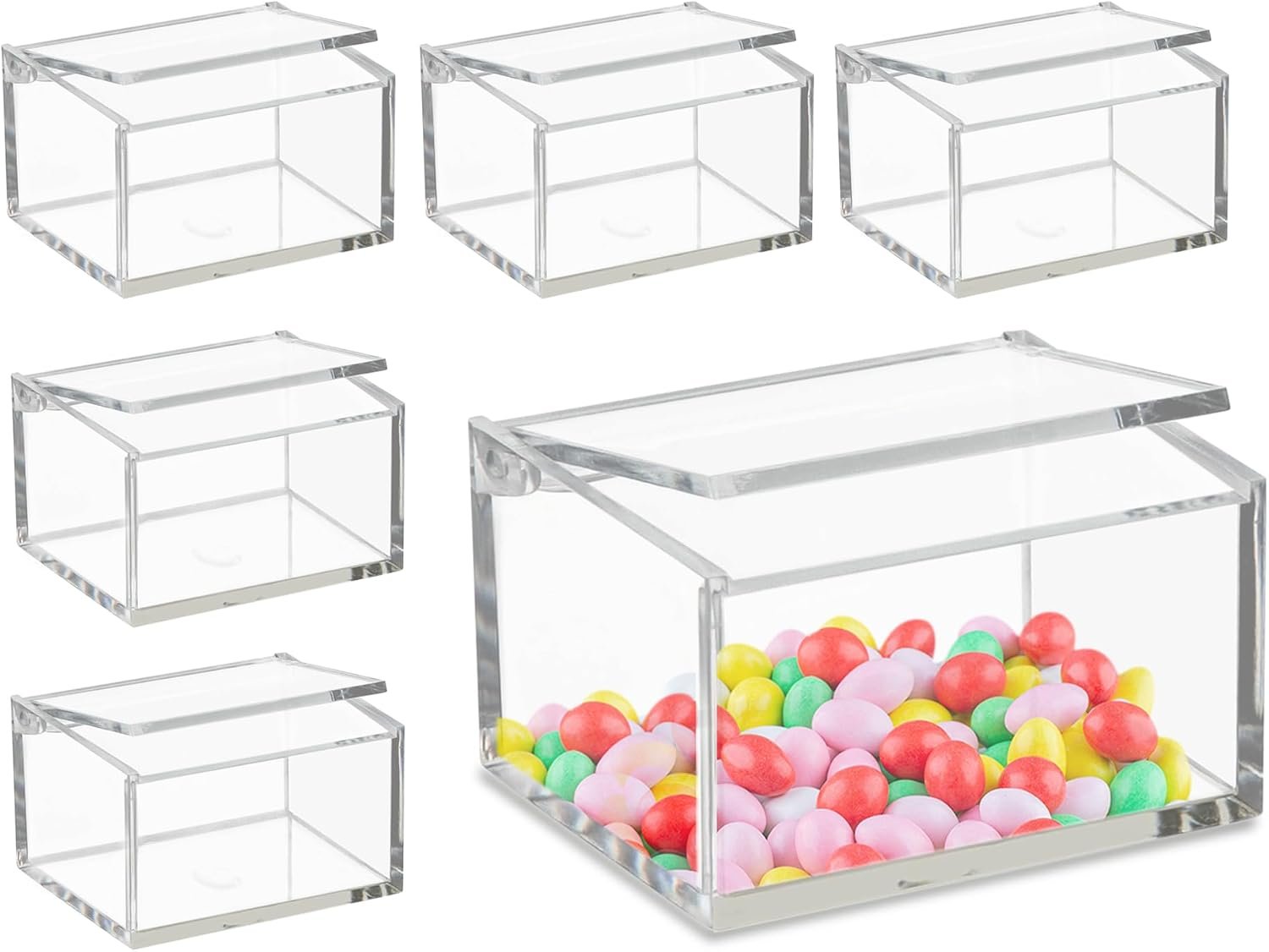 6-Pack Small Clear Acrylic Box with Hinged Lid