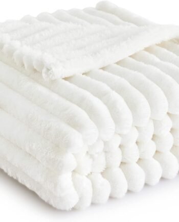 Off White Cozy Fleece Throw, Soft, for Women Girls Dorm, 50x60