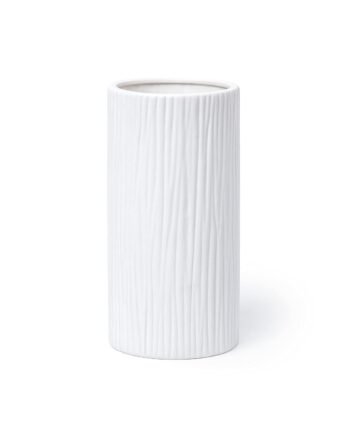 8-Inch White Waterfall Textured Ceramic Cylinder Vase, Home Decor