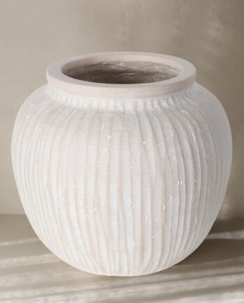 9.84-Inch Vintage White Rustic Minimalist Round Floor Vase, Farmhouse Centerpiece