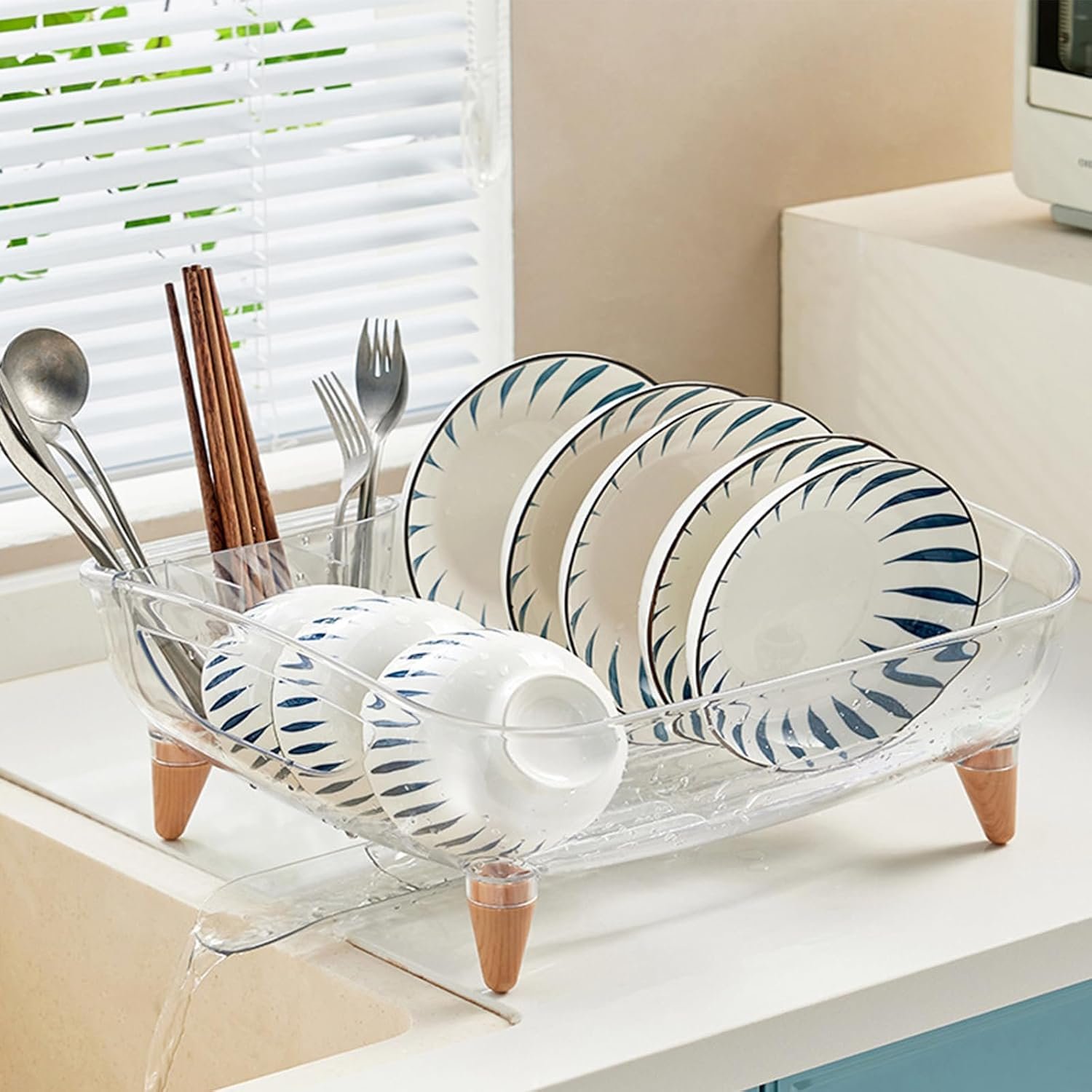 Countertop Transparent Dish Rack with Drain Board