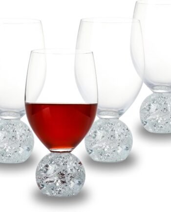 4-Piece 16oz Lead-Free Crystal Red Wine Glass Set, Crystal Ball Base, Clear