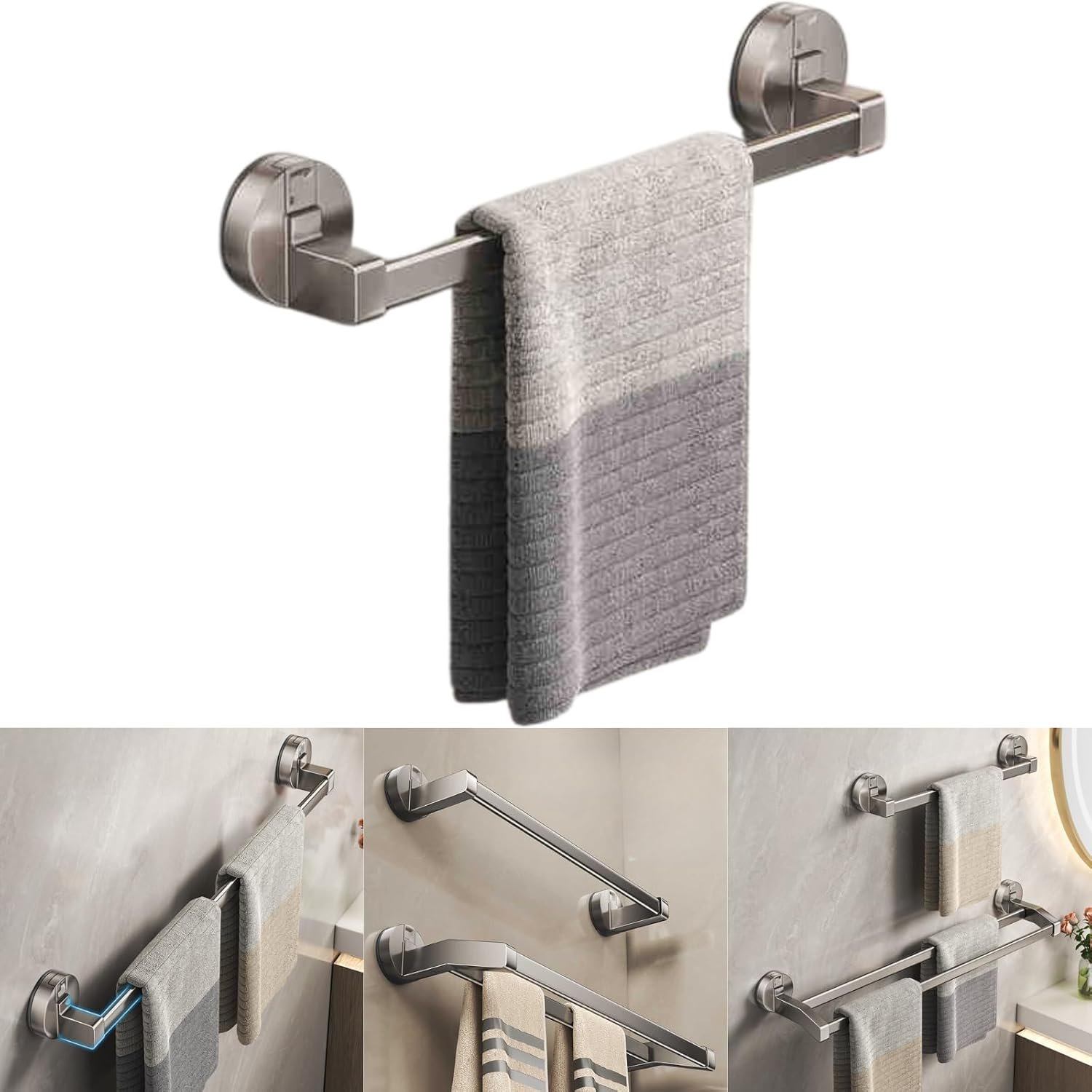 Suction-Cup Bathroom Towel Rack