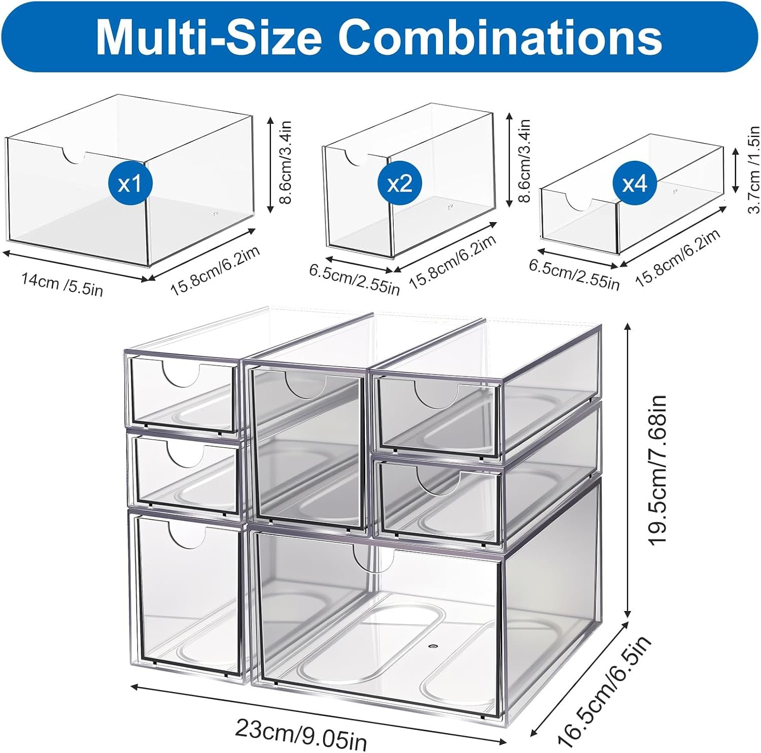 7-Pack Acrylic Stackable Desktop Storage Drawers
