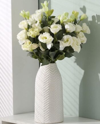 White Textured Ceramic Tall Vase, Modern, for Kitchen Office Living Room Bookshelf Mantel