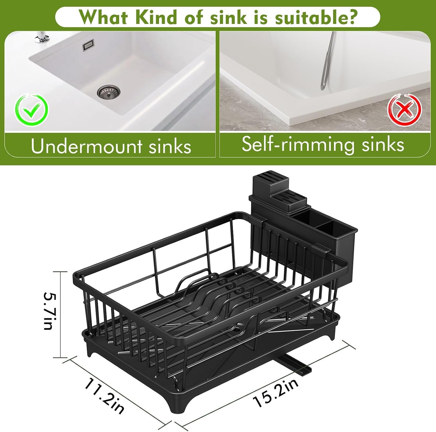 Compact Black Cutlery Drainer with Holder
