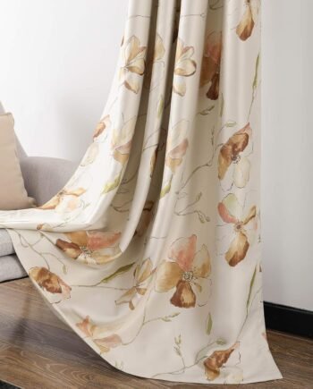Brown Floral Print Room Darkening Curtains, 2 Panels, 52x84, for Bedroom Nursery Office