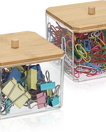 2-Pack Clear Acrylic Paperclip Holder with Lid