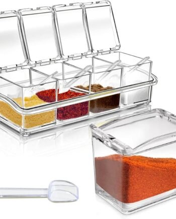 4-Compartment Transparent Spice Container Set with Spoon