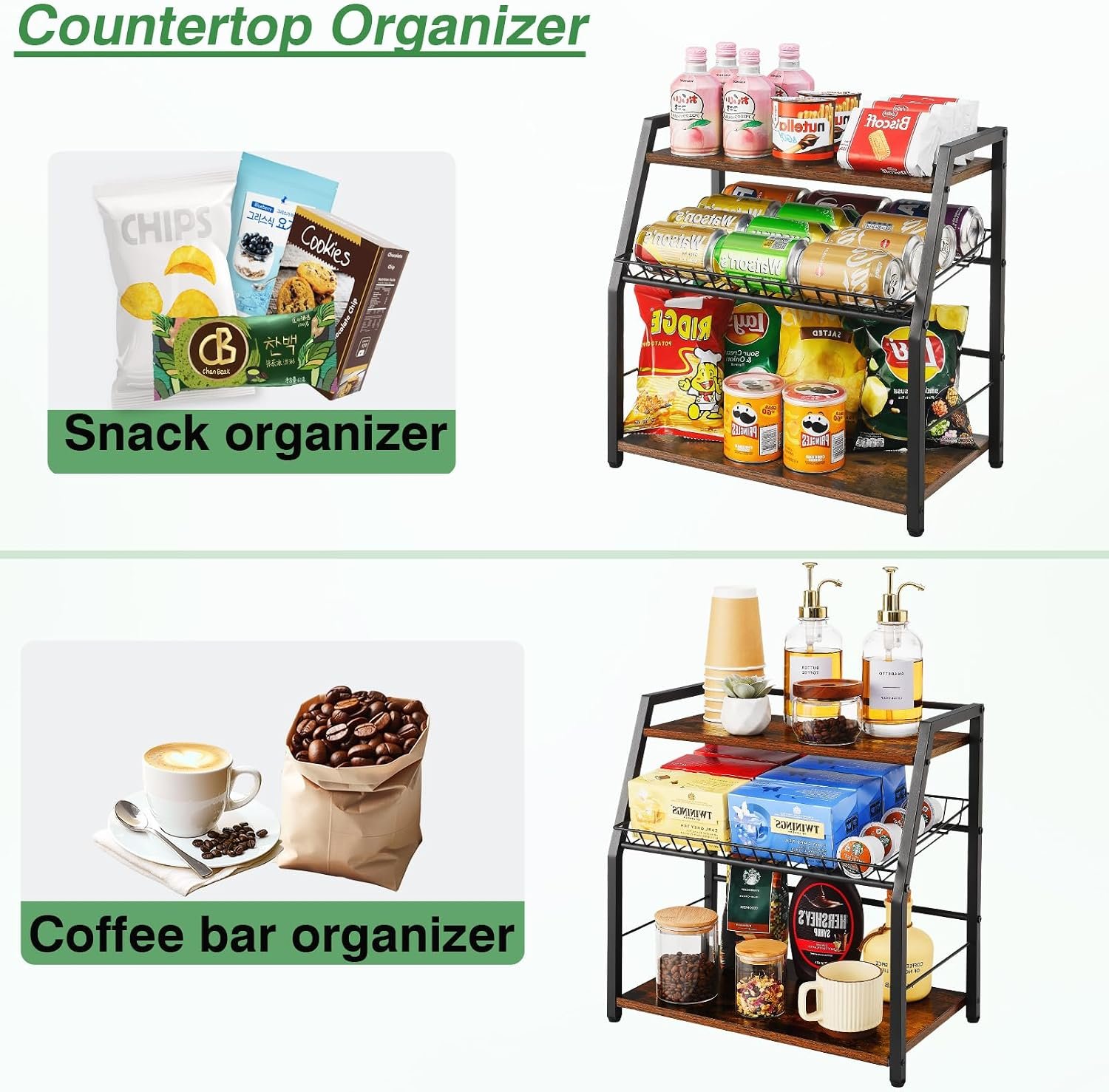 3-Layer Wooden Countertop Storage Rack White