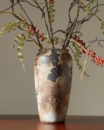 Large Rustic Terracotta Stone Ceramic Vase, Farmhouse Tall, Living Room Decor