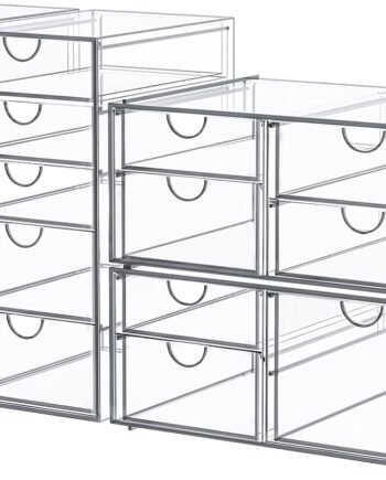 4-Piece Clear Makeup Organizer with 16 Drawers