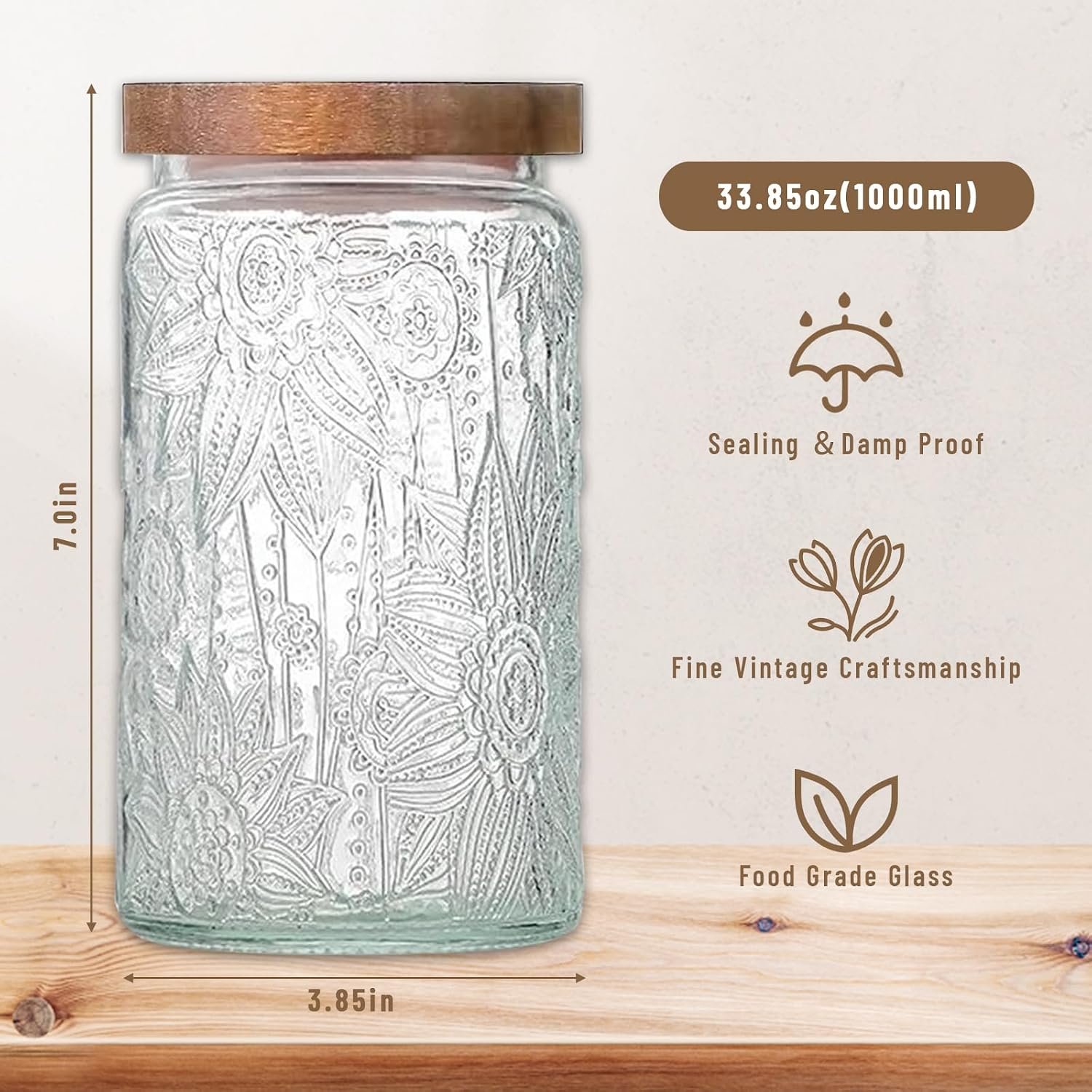 2-Pack Vintage Glass Jars with Wooden Lids