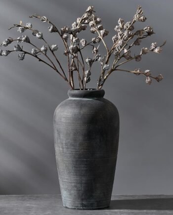 11-Inch Bronze Ceramic Rustic Vase, Minimalist Farmhouse Tall, for Living Room Entryway Table