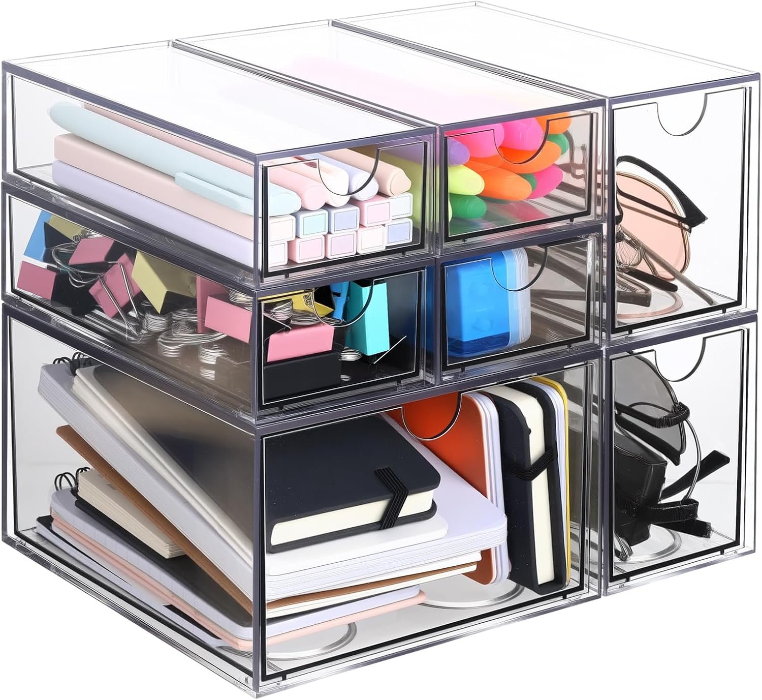 7-Pack Acrylic Stackable Desktop Storage Drawers