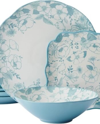 12-Piece Blue Plate and Bowl Dinnerware Set