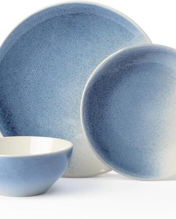 12-Piece Azure Blue Stoneware Dinnerware Set for 4, Chip & Scratch Resistant, Dishwasher Microwave Safe