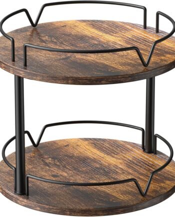 12-Inch Double-Layer Wooden Rotating Spice Rack Brown