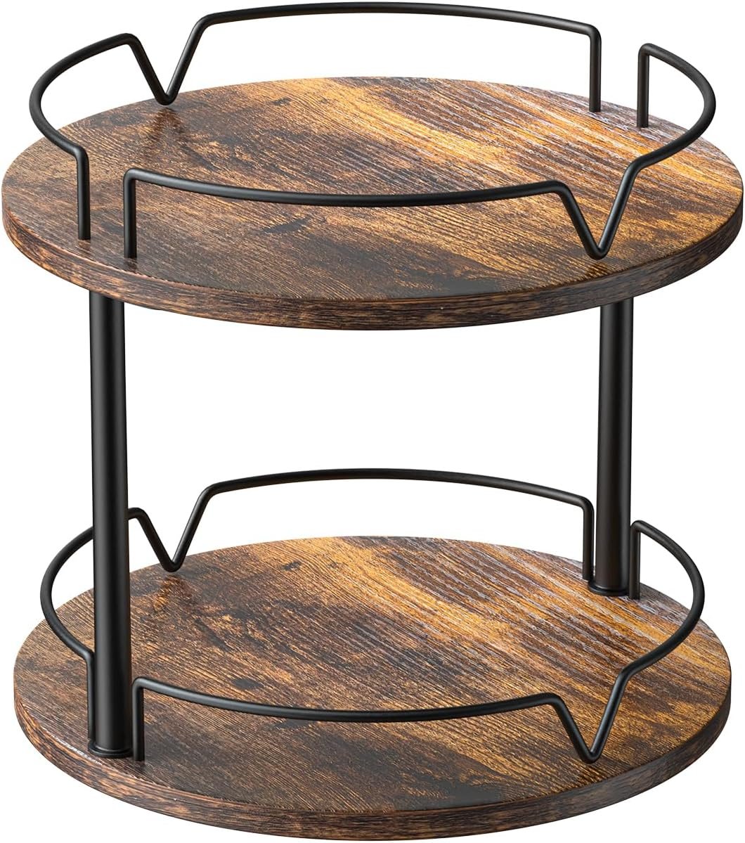 12-Inch Double-Layer Wooden Rotating Spice Rack Brown