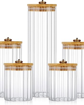 5-Piece Glass Storage Jar Set with Bamboo Lids and Metal Ring