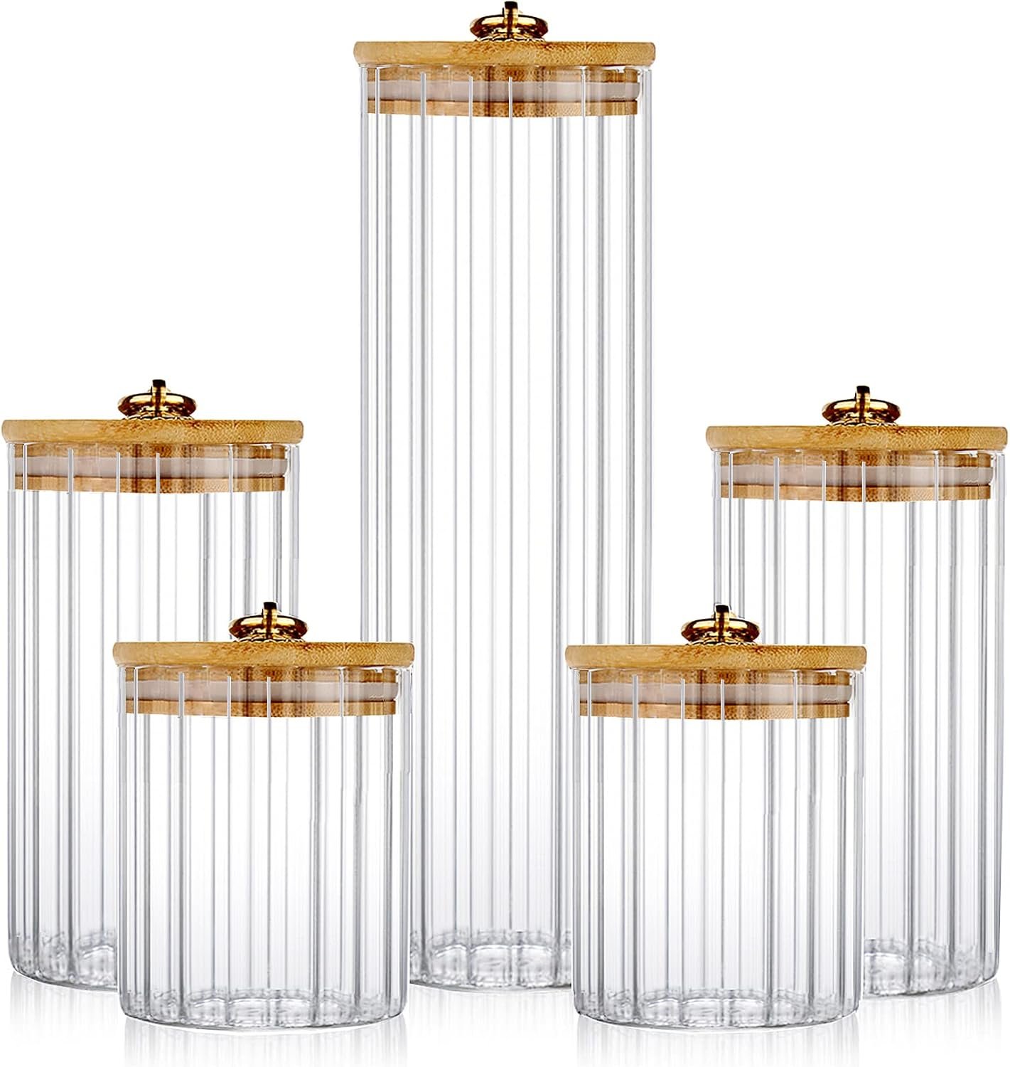 5-Piece Glass Storage Jar Set with Bamboo Lids and Metal Ring