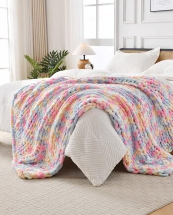 Ultra Soft Chunky Knit Chenille Throw, 50x70, Hand Knitted Cable Knit, for Couch Bed Sofa