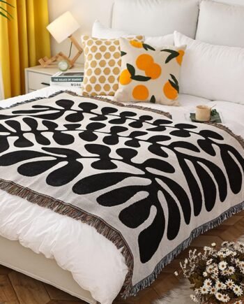 Double-Sided Cotton Woven Jungle Boho Throw with Tassel, Multi-Use, 160x130cm