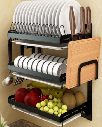 3-Tier Stainless Steel Wall-Mounted Dish Rack with Drain Board