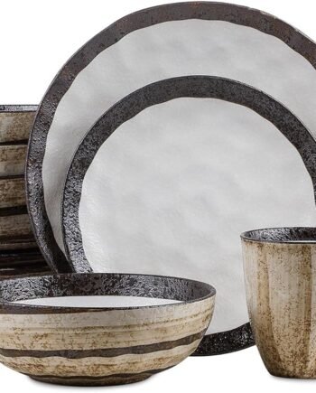 16-Piece Beige Round Porcelain Dinnerware Set