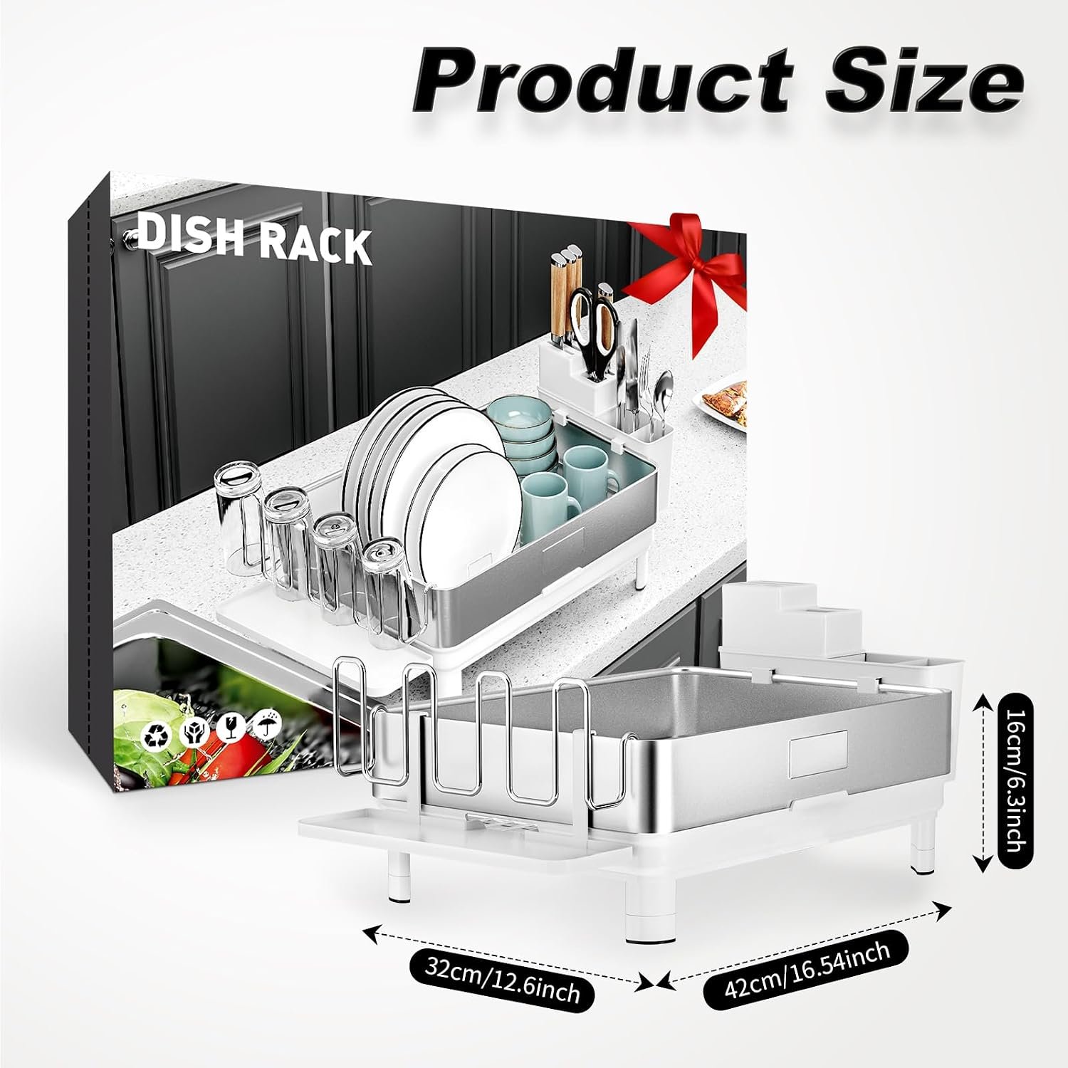 White Stainless Steel Countertop Cutlery Drainer with Auto Drain
