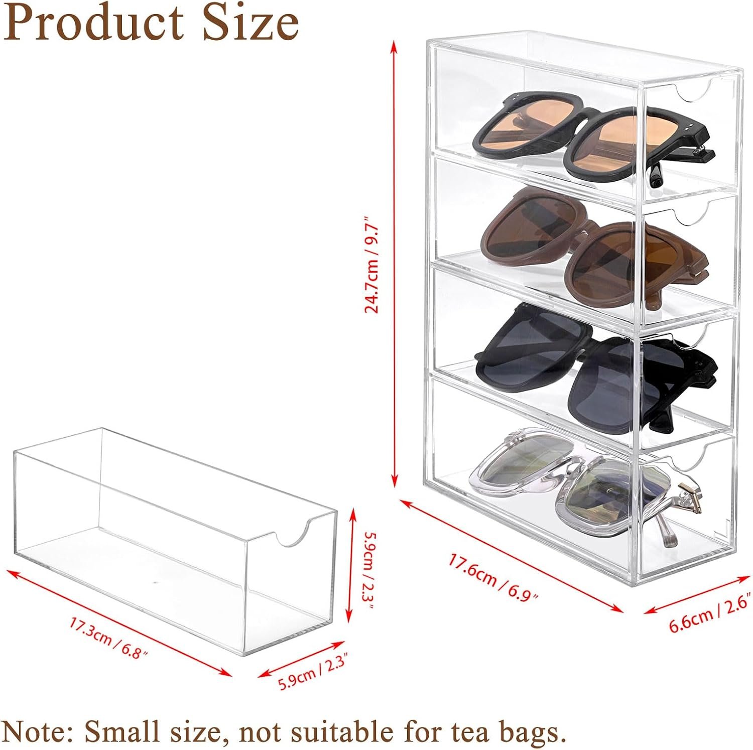 Clear Acrylic Glasses Case with 4 Pull-Out Drawers