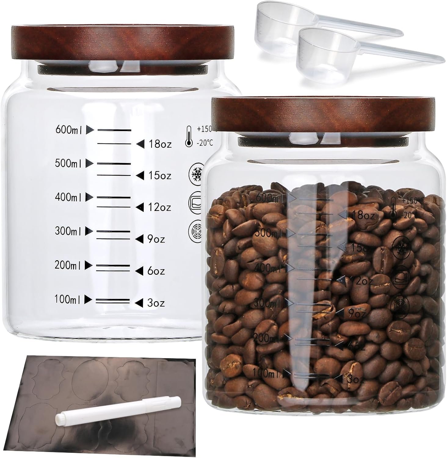 2-Pack 25oz Glass Jars with Wooden Lids and Spoons