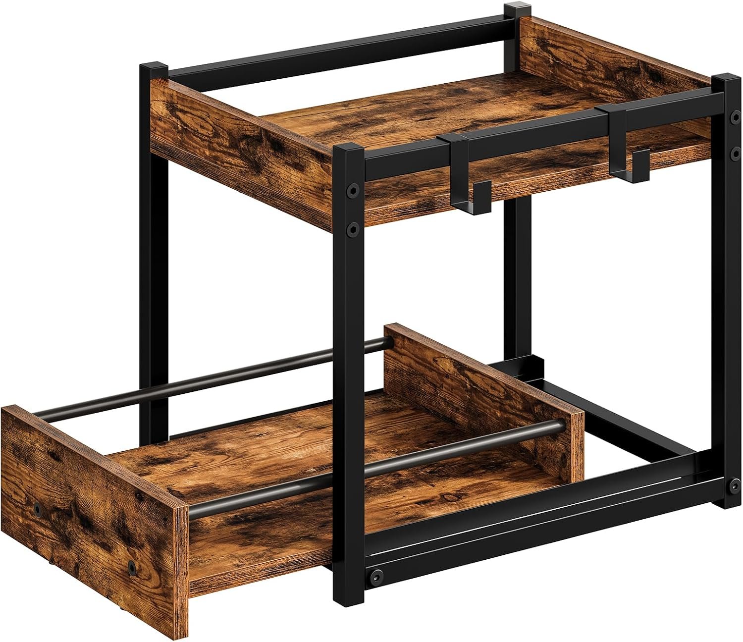 Double-Layer Corner Countertop Storage Rack with Pull-Out Shelves