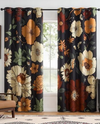 Vintage Floral Linen Textured Blackout Curtains, 84-Inch, 2 Panels, Grommet, for Bedroom Living Room