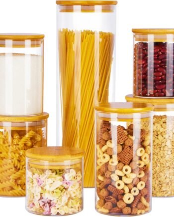 7-Pack Glass Kitchen Storage Jars with Bamboo Lids
