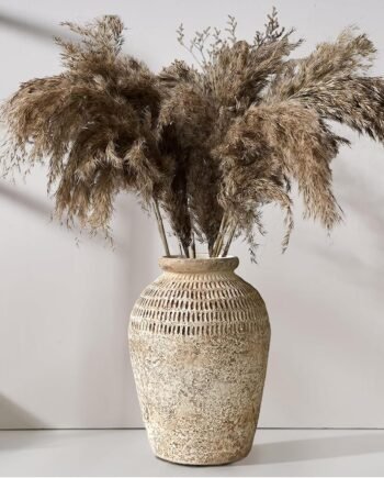Rustic Ceramic Farmhouse Large Vase, White Hydroponic, Boho Terracotta, 8.85-Inch
