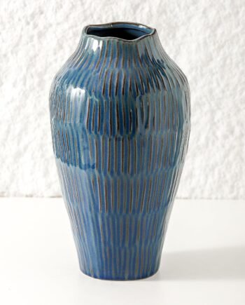 11.6-Inch Blue Ceramic Vase, Modern Art Texture, for Pampas Grass & Home Decor