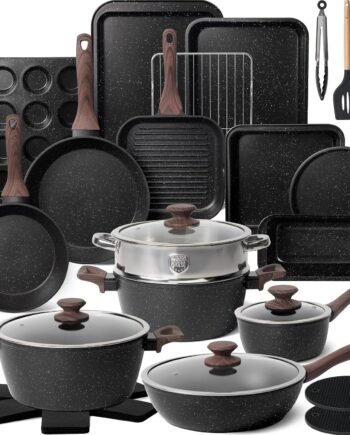 31-Piece Nonstick Kitchen Cookware Set with Grill Pan, Saucepan, Baking Sheet, Utensils
