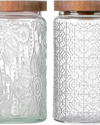 2-Pack Vintage Glass Jars with Wooden Lids
