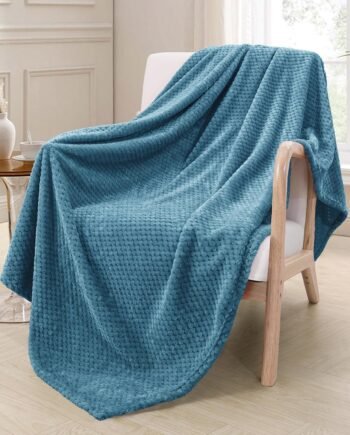 Slate Blue Extra Large Fleece Throw, Waffle Textured, Super Soft Warm Lightweight, 50x70