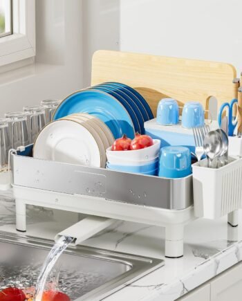 White Stainless Steel Countertop Cutlery Drainer with Auto Drain