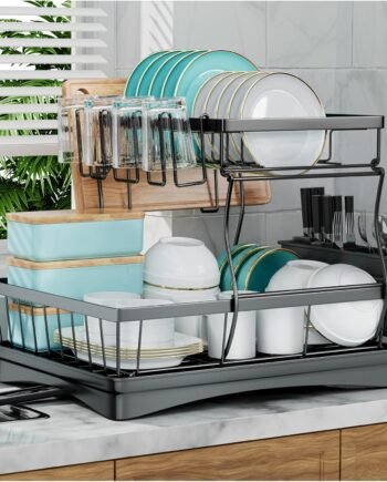 Large Double-Layer Removable Cutlery Drainer Black