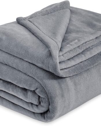 Grey Fleece Bed Blanket, Soft Lightweight Plush Fuzzy, 90x90