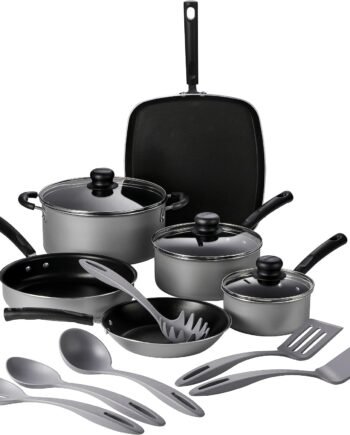 15-Piece Silver Aluminum Nonstick Cookware Set with Lids and Utensils