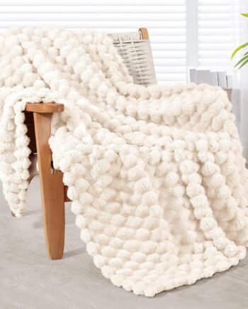 Ivory Jacquard Pattern Throw, Fuzzy Soft Cozy, All-Season, 50x60