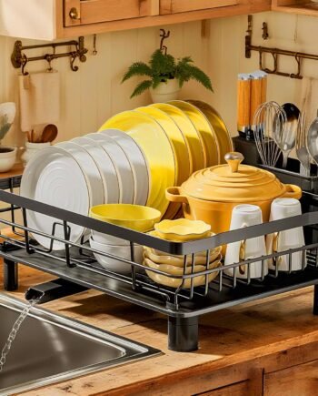 Stainless Steel Countertop Cutlery Drainer with Drain Plate Black