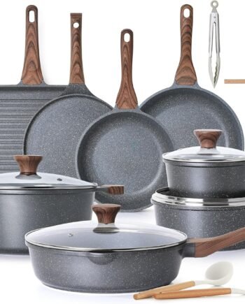 23-Piece Swiss Granite Nonstick Cookware Set, Non-Toxic, Stay-Cool Handles, PFOA Free