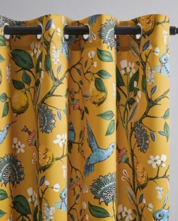 Mustard Yellow Vintage Floral Lemon Hummingbird Blackout Curtains, 84-Inch, Grommet, for Living Room Bedroom