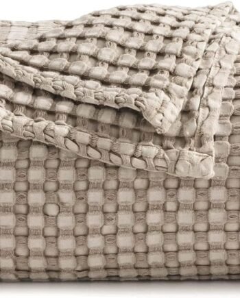 Taupe Bamboo Rayon Cooling Waffle Blanket, Lightweight Breathable Summer, 104x90